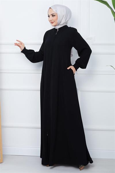 Parçalı Battal Beden Mevlana Ferace Siyah HM02362