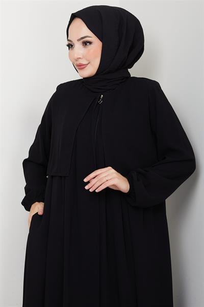 Pelerin Detaylı Ferace Siyah HM2867