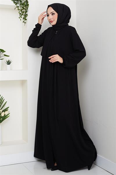 Pelerin Detaylı Ferace Siyah HM2867