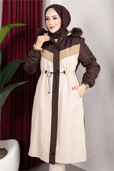 Peluş Astarlı Renk Garnili Mont Kahverengi HM2963
