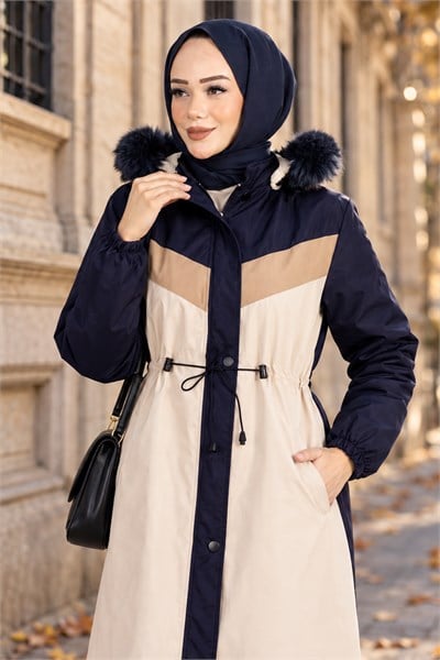 Peluş Astarlı Renk Garnili Mont Lacviert HM2963