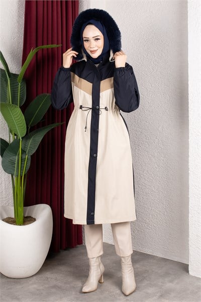 Peluş Astarlı Renk Garnili Mont Lacviert HM2963