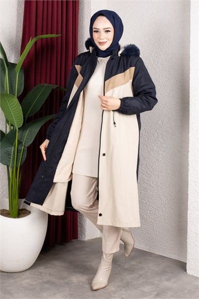 Peluş Astarlı Renk Garnili Mont Lacviert HM2963