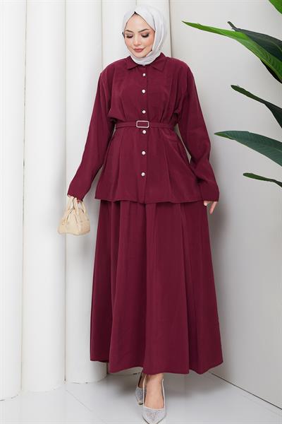 Pensli Kemerli Etekli Takım Bordo HM2883