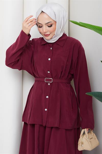 Pensli Kemerli Etekli Takım Bordo HM2883
