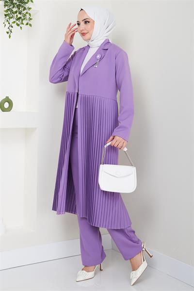 Piliseli Ceketli İkili Takım Lila HM2396