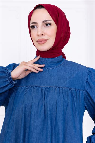 Robalı Kot Elbise HM2771 Açık Mavi