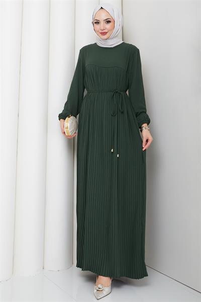 Robalı Piliseli Ayrobin Elbise Haki HM2872