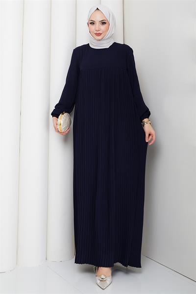 Robalı Piliseli Ayrobin Elbise Lacivert HM2872