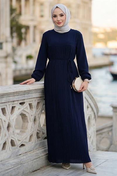 Robalı Piliseli Ayrobin Elbise Lacivert HM2872