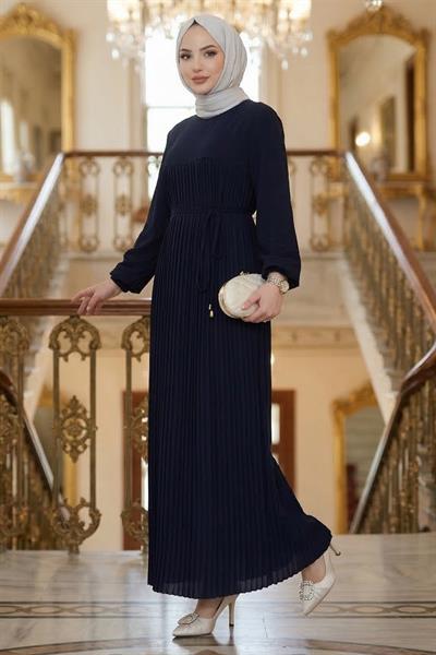 Robalı Piliseli Ayrobin Elbise Lacivert HM2872