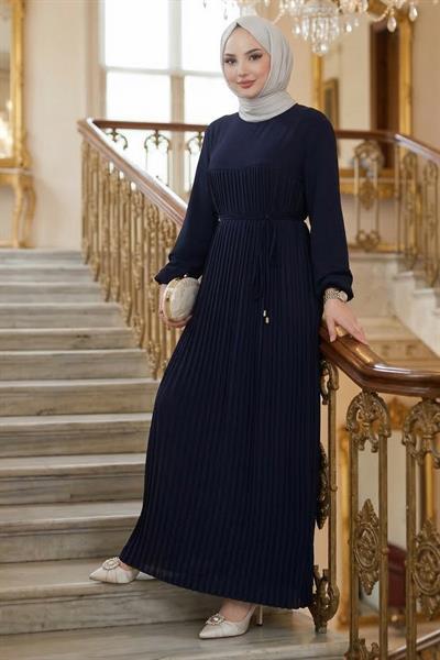 Robalı Piliseli Ayrobin Elbise Lacivert HM2872