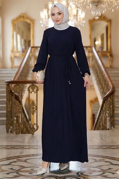 Robalı Piliseli Ayrobin Elbise Lacivert HM2872