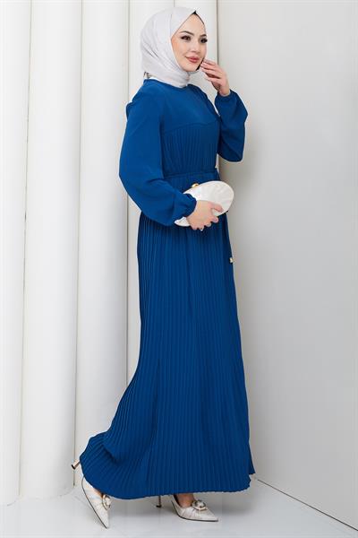 Robalı Piliseli Ayrobin Elbise Mavi HM2872