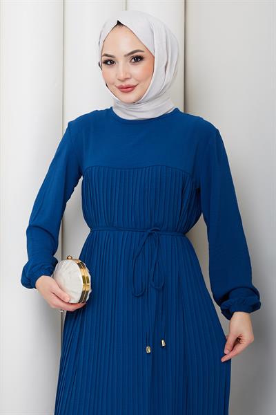 Robalı Piliseli Ayrobin Elbise Mavi HM2872