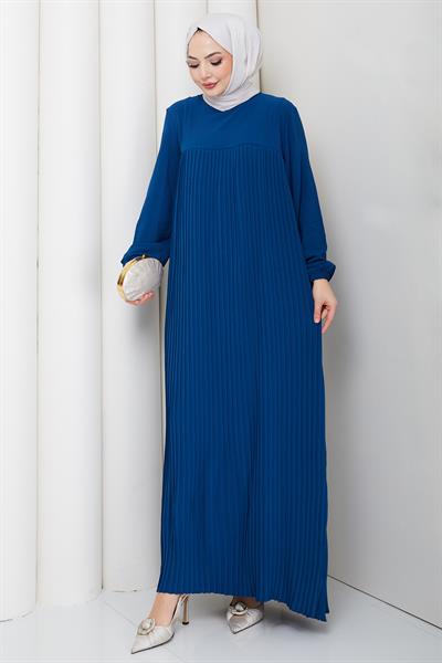 Robalı Piliseli Ayrobin Elbise Mavi HM2872