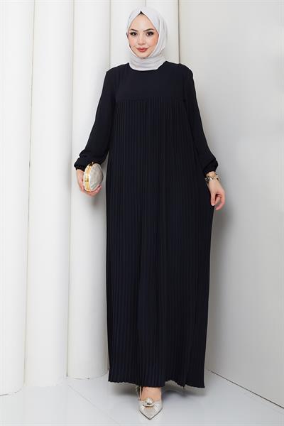 Robalı Piliseli Ayrobin Elbise Siyah HM2872