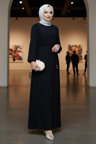 Robalı Piliseli Ayrobin Elbise Siyah HM2872