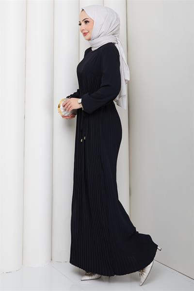 Robalı Piliseli Ayrobin Elbise Siyah HM2872