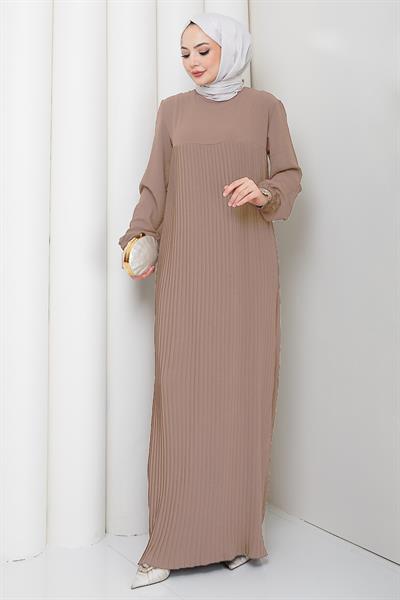 Robalı Piliseli Ayrobin Elbise Vizon HM2872