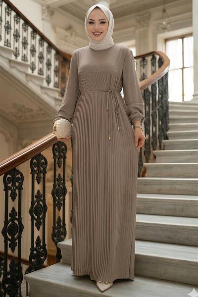 Robalı Piliseli Ayrobin Elbise Vizon HM2872