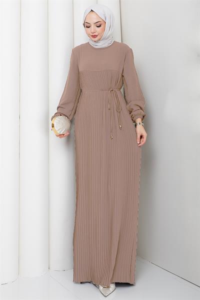 Robalı Piliseli Ayrobin Elbise Vizon HM2872