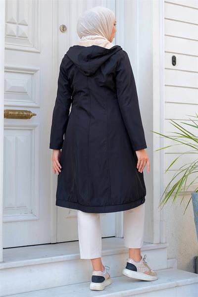 Sabit Kapüşonlu İçi Peluş Mont Siyah HM2277