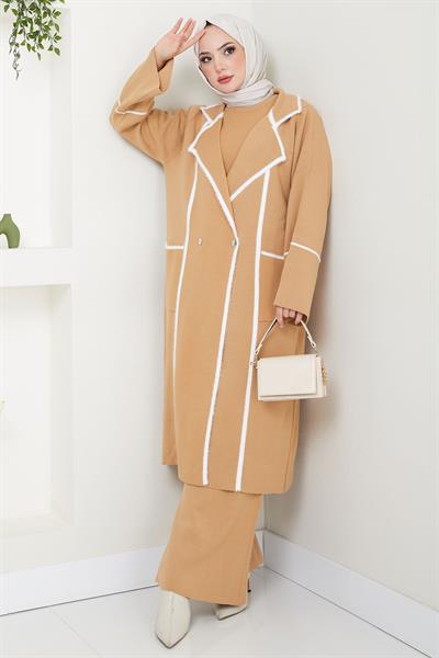 Sakal Garnili Üçlü Triko Takım Camel HM2534