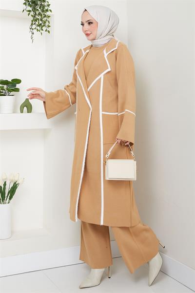 Sakal Garnili Üçlü Triko Takım Camel HM2534