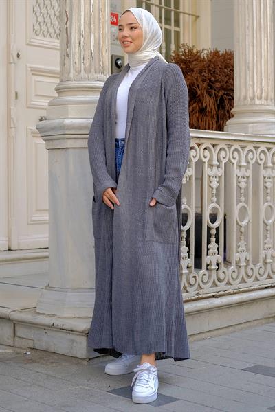 Şal Yaka Cepli Triko Hırka Antrasit HM2243