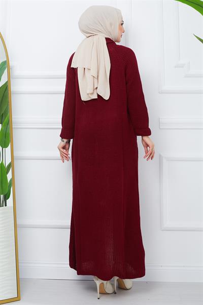 Şal Yaka Cepli Triko Hırka Bordo HM2243