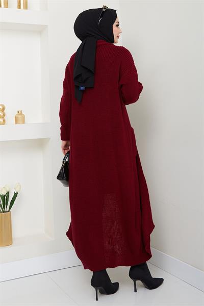Şal Yaka Cepli Triko Hırka Bordo HM2534