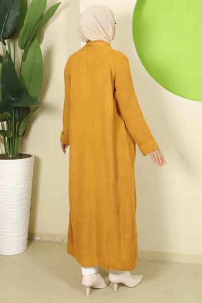 Şal Yaka Cepli Triko Hırka Hardal HM2243