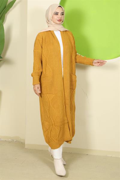 Şal Yaka Cepli Triko Hırka Hardal HM2534