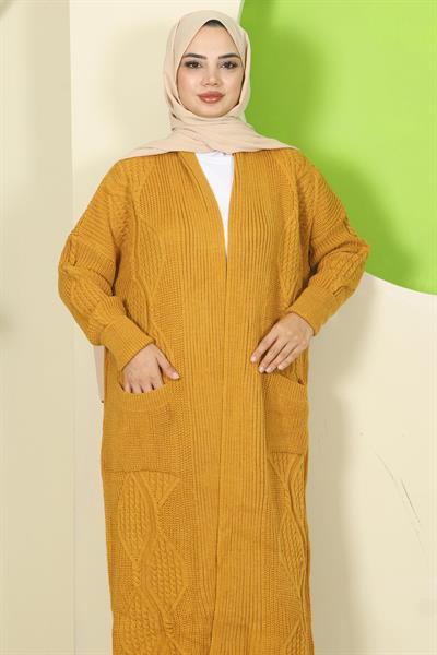 Şal Yaka Cepli Triko Hırka Hardal HM2534