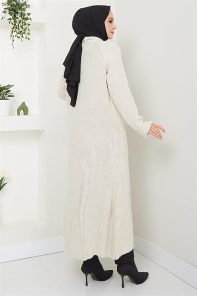 Şal Yaka Cepli Triko Hırka Krem HM2243