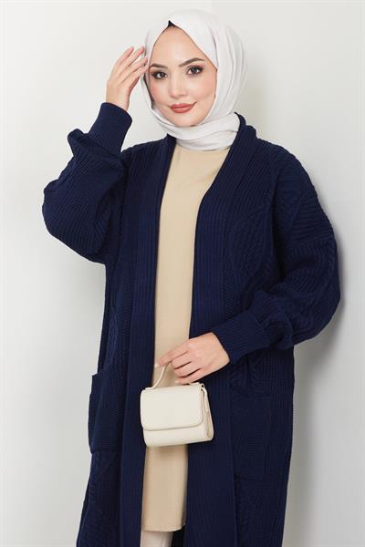 Şal Yaka Cepli Triko Hırka Lacivert HM2534