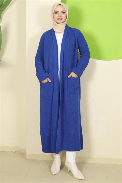 Şal Yaka Cepli Triko Hırka Saks HM2243