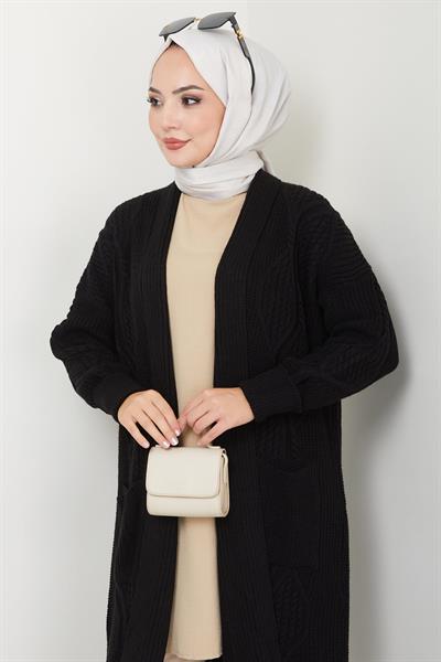 Şal Yaka Cepli Triko Hırka Siyah HM2534