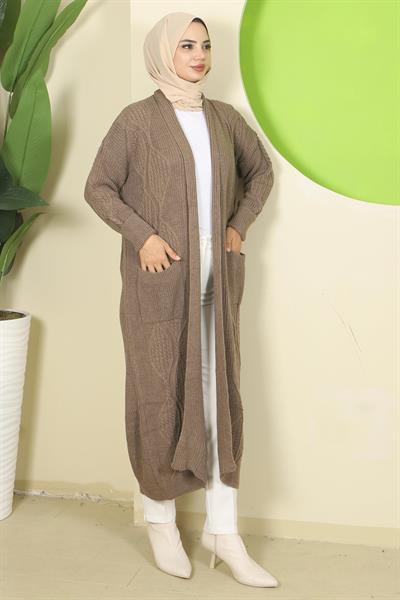 Şal Yaka Cepli Triko Hırka Vizon HM2534