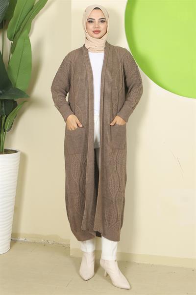 Şal Yaka Cepli Triko Hırka Vizon HM2534