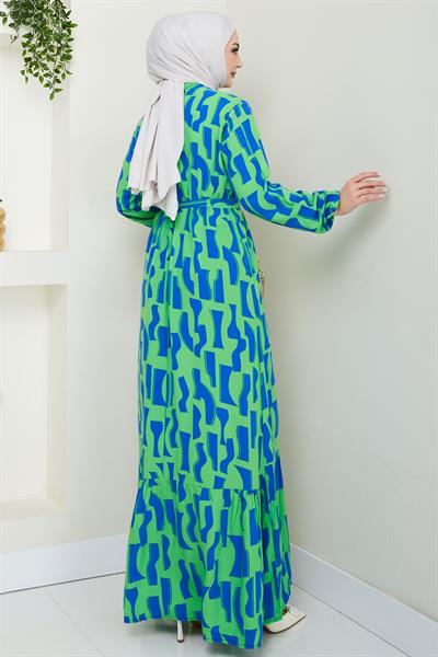 Sera Desenli Viskon Elbise Yeşil HM2686