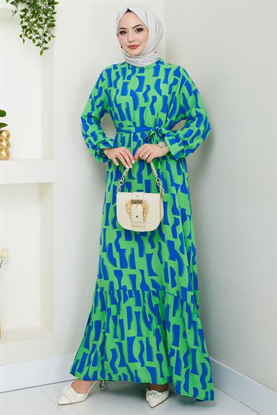 Sera Desenli Viskon Elbise Yeşil HM2686