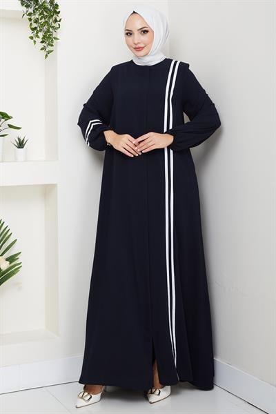 Şerit Detaylı Ferace Lacivert HM2846