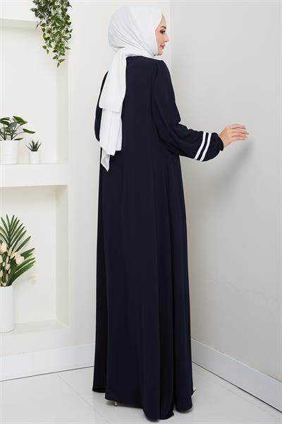 Şerit Detaylı Ferace Lacivert HM2846