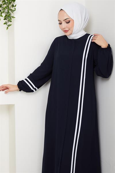 Şerit Detaylı Ferace Lacivert HM2846