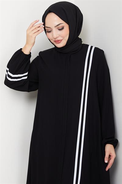 Şerit Detaylı Ferace Siyah HM2846