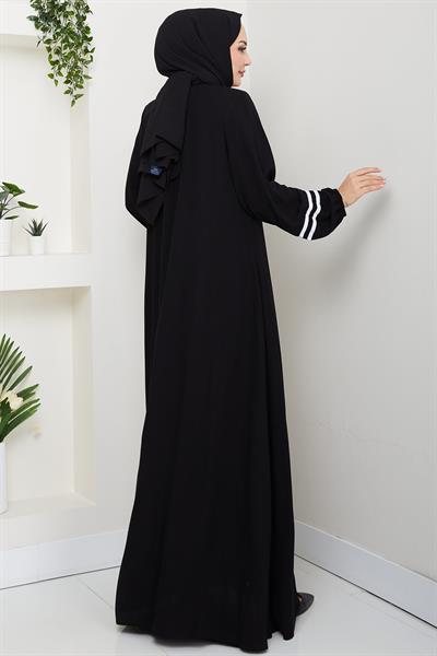 Şerit Detaylı Ferace Siyah HM2846