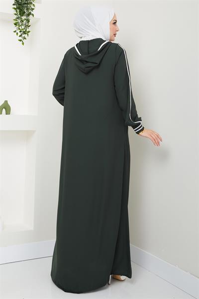 Şeritli Biye Detaylı Ferace Haki HM2151