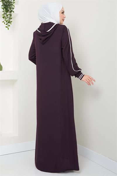 Şeritli Biye Detaylı Ferace Mürdüm HM2151